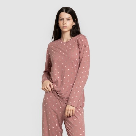 Pijama largo mujer soft Embera malva rosa pijamas-largos-de-mujer
