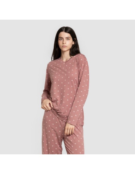 Pijama largo mujer soft Embera malva rosa pijamas-largos-de-mujer
