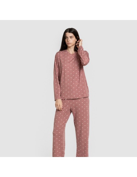 Pijama largo mujer soft Embera malva rosa pijamas-largos-de-mujer