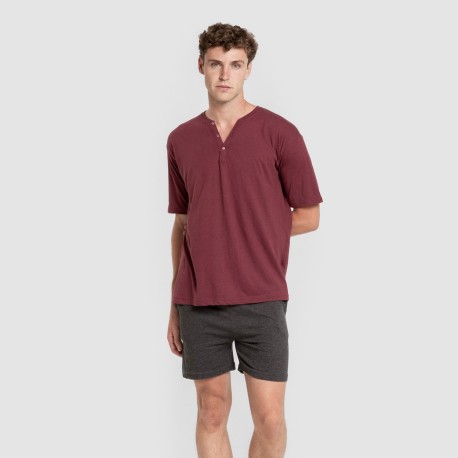 Pijama corto hombre con botones burdeos - marengo pijamas-cortos-hombre