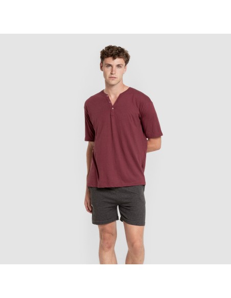 Pijama corto hombre con botones burdeos - marengo pijamas-cortos-hombre