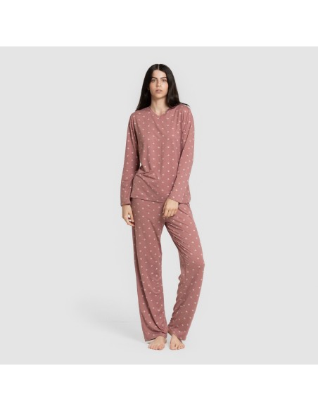 Pijama largo mujer soft Embera malva rosa pijamas-largos-de-mujer