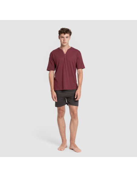 Pijama corto hombre con botones burdeos - marengo pijamas-cortos-hombre