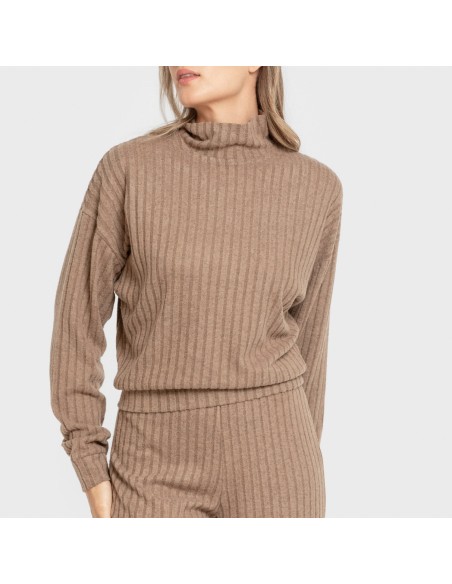 Jersey cuello subido crop 4x2 canalé mujer jersey