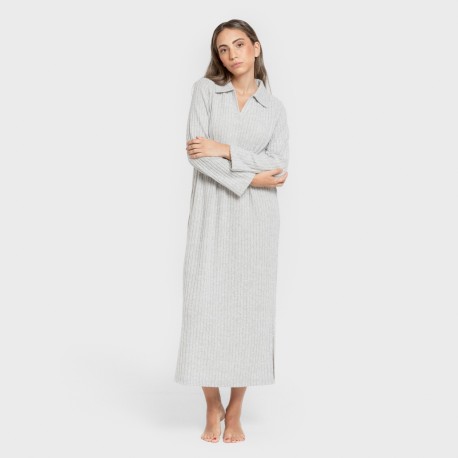 Vestido largo manga larga solapa 4x2 canalé mujer vestidos-y-blusones-mujer