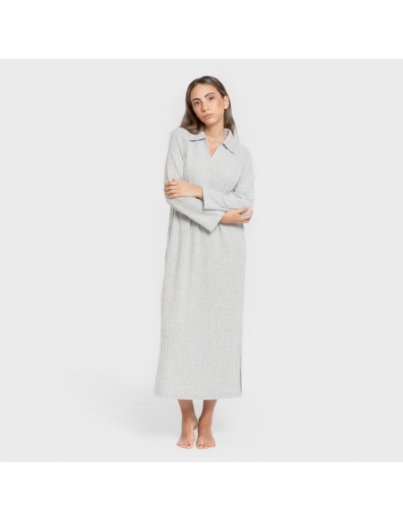 Vestido largo manga larga solapa 4x2 canalé mujer vestidos-y-blusones-mujer