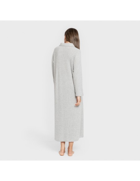 Vestido largo manga larga solapa 4x2 canalé mujer vestidos-y-blusones-mujer