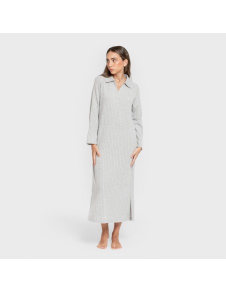 Vestido largo manga larga solapa 4x2 canalé mujer vestidos-y-blusones-mujer