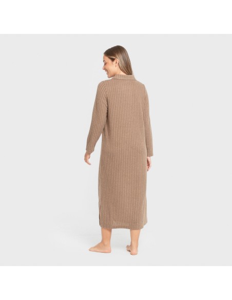 Vestido largo manga larga solapa 4x2 canalé mujer vestidos-y-blusones-mujer