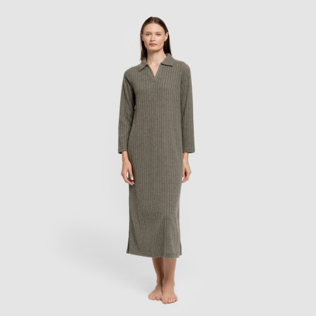 Vestido largo manga larga solapa 4x2 canalé mujer vestidos-y-blusones-mujer