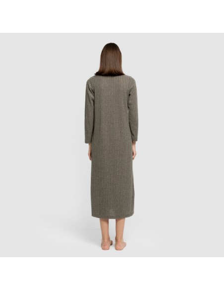 Vestido largo manga larga solapa 4x2 canalé mujer vestidos-y-blusones-mujer