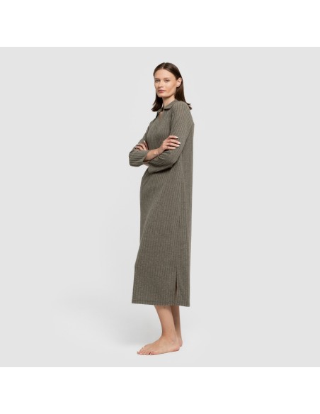 Vestido largo manga larga solapa 4x2 canalé mujer vestidos-y-blusones-mujer