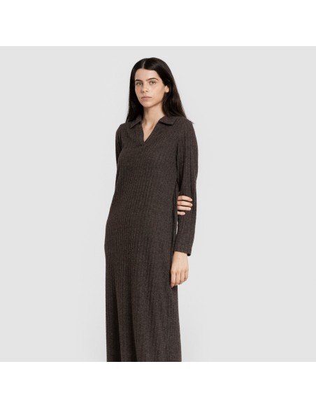 Vestido largo manga larga solapa 4x2 canalé mujer vestidos-y-blusones-mujer