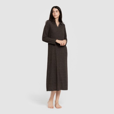 Vestido largo manga larga solapa 4x2 canalé mujer vestidos-y-blusones-mujer