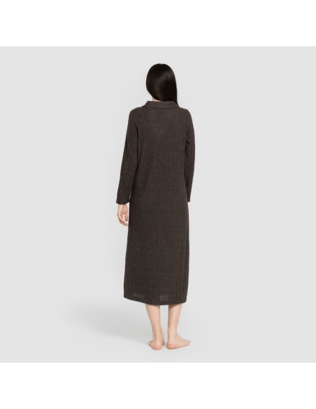 Vestido largo manga larga solapa 4x2 canalé mujer vestidos-y-blusones-mujer