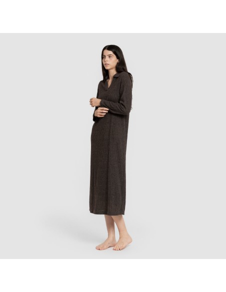 Vestido largo manga larga solapa 4x2 canalé mujer vestidos-y-blusones-mujer