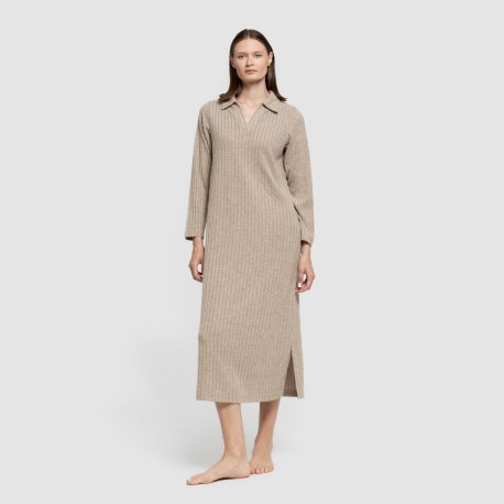 Vestido largo manga larga solapa 4x2 canalé mujer vestidos-y-blusones-mujer