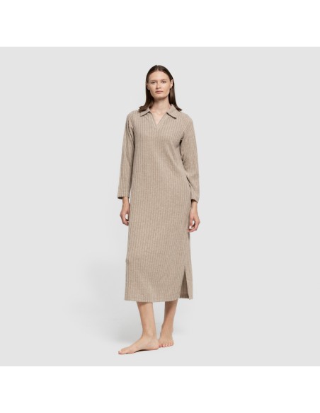 Vestido largo manga larga solapa 4x2 canalé mujer vestidos-y-blusones-mujer