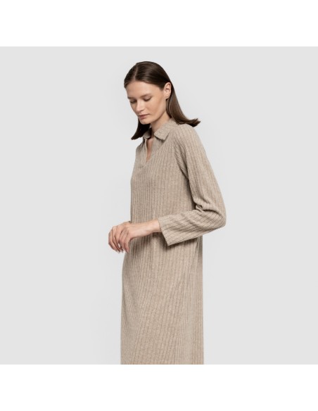 Vestido largo manga larga solapa 4x2 canalé mujer vestidos-y-blusones-mujer