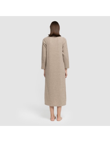 Vestido largo manga larga solapa 4x2 canalé mujer vestidos-y-blusones-mujer