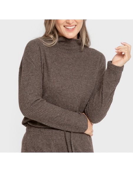 Jersey cuello subido rib canalé mujer jersey