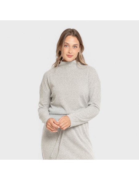 Jersey cuello subido rib canalé mujer jersey