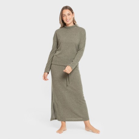Falda midi rib canalé mujer faldas