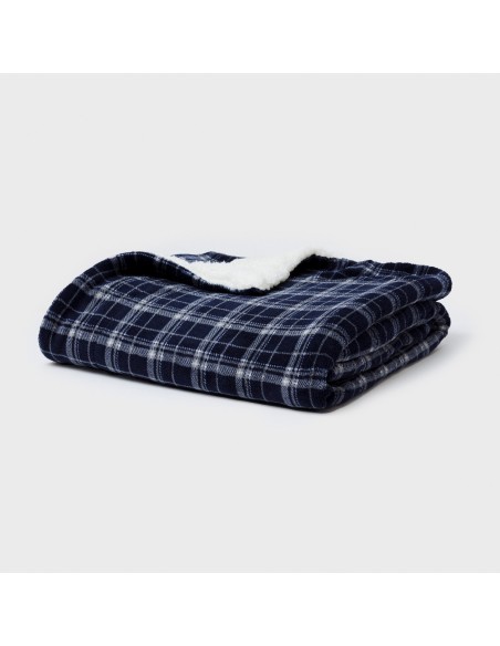 Manta sherpa Cuadro Brais azul marino mantas-sherpa