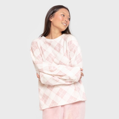 Pijama coral Cuadro Guima rosa pijamas-de-invierno-de-mujer