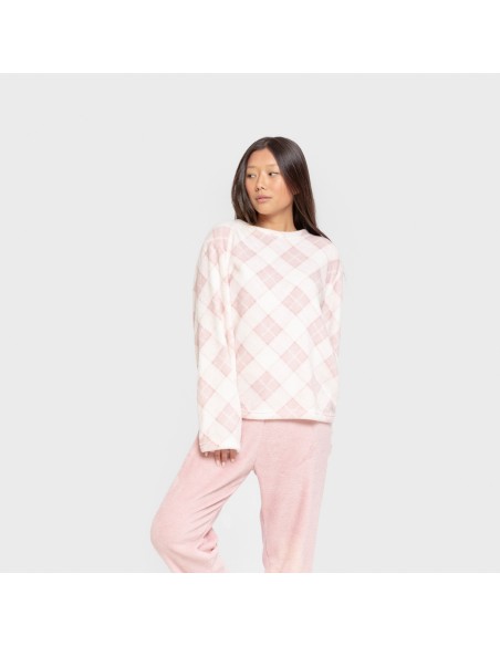 Pijama coral Cuadro Guima rosa pijamas-de-invierno-de-mujer