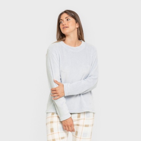 Pijama coral Cuadro Noric celeste pijamas-de-invierno-de-mujer