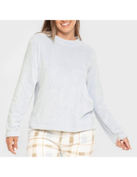 Pijama coral Cuadro Noric celeste pijamas-de-invierno-de-mujer