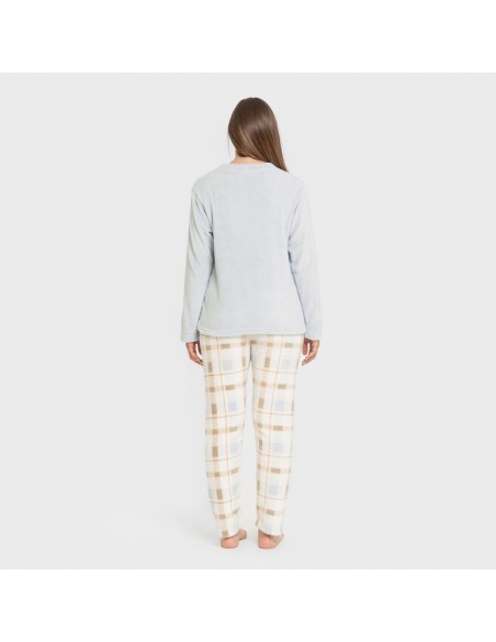 Pijama coral Cuadro Noric celeste pijamas-de-invierno-de-mujer