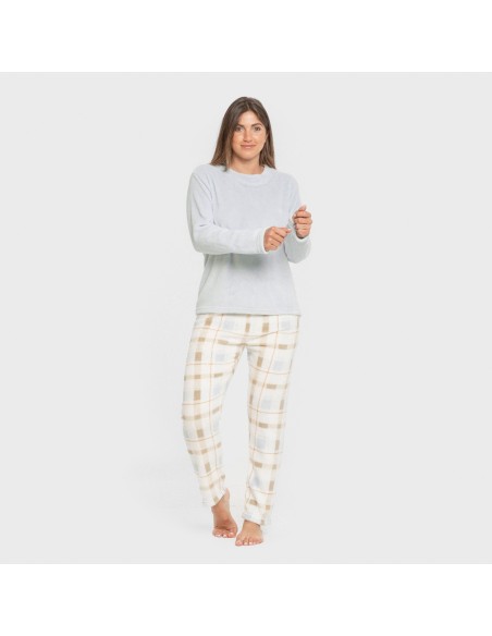 Pijama coral Cuadro Noric celeste pijamas-de-invierno-de-mujer