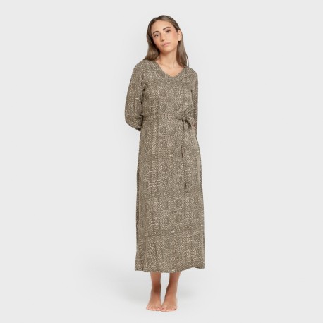 Vestido midi manga larga pico viscosa Dalias verde cacería vestidos-y-blusones-mujer