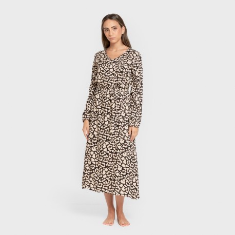 Vestido midi manga larga pico viscosa Vitamin negro vestidos-y-blusones-mujer