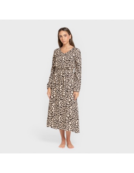 Vestido midi manga larga pico viscosa Vitamin negro vestidos-y-blusones-mujer
