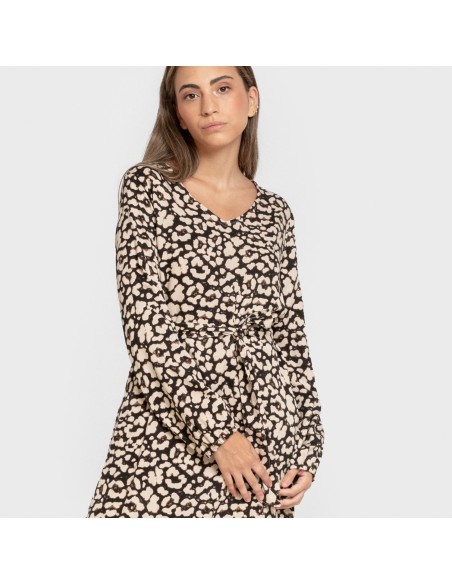 Vestido midi manga larga pico viscosa Vitamin negro vestidos-y-blusones-mujer
