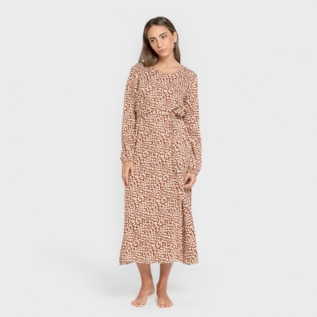 Vestido midi manga larga pico viscosa Serum teja vestidos-y-blusones-mujer
