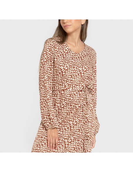 Vestido midi manga larga pico viscosa Serum teja vestidos-y-blusones-mujer
