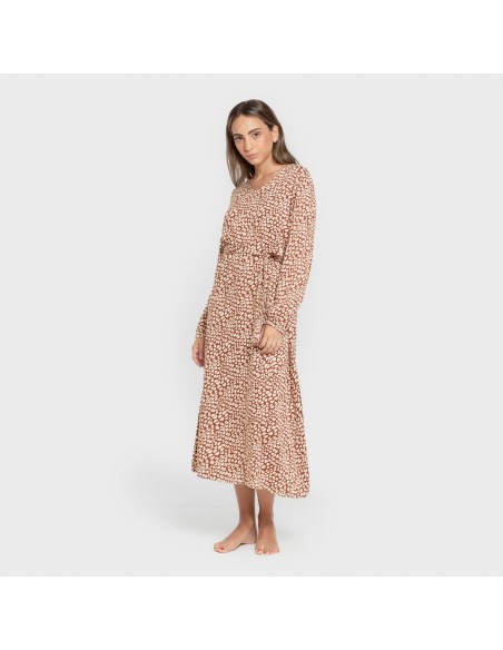 Vestido midi manga larga pico viscosa Serum teja vestidos-y-blusones-mujer