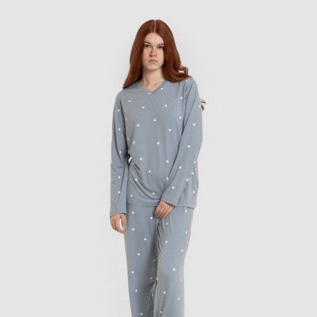 Pijama largo mujer soft Choer indigo pijamas-largos-de-mujer