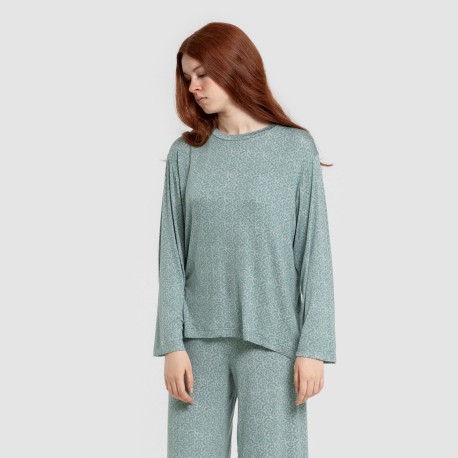 Pijama largo viscosa mujer Virgo verde agua pijamas-largos-de-mujer