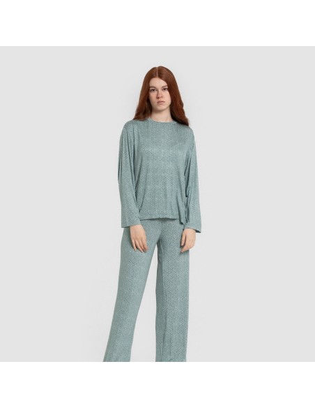 Pijama largo viscosa mujer Virgo verde agua pijamas-largos-de-mujer