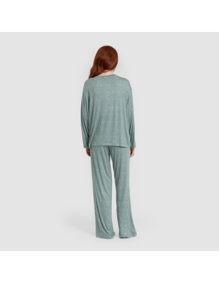 Pijama largo viscosa mujer Virgo verde agua pijamas-largos-de-mujer