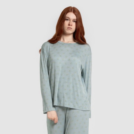 Pijama largo viscosa mujer Spring azul agua pijamas-largos-de-mujer