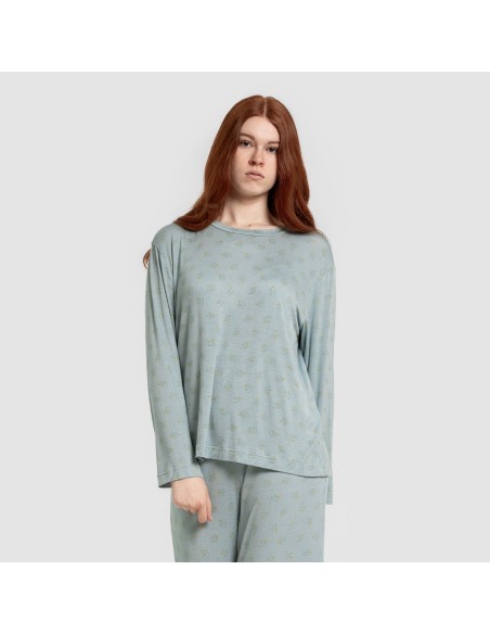 Pijama largo viscosa mujer Spring azul agua pijamas-largos-de-mujer