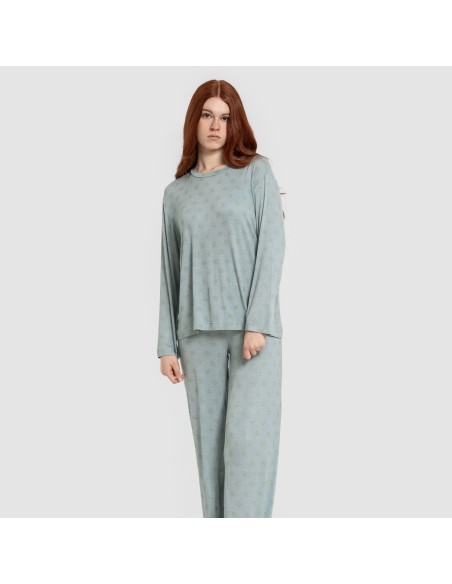 Pijama largo viscosa mujer Spring azul agua pijamas-largos-de-mujer
