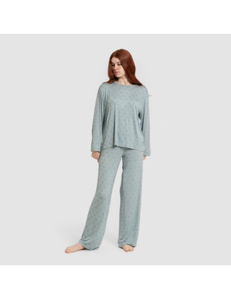 Pijama largo viscosa mujer Spring azul agua pijamas-largos-de-mujer