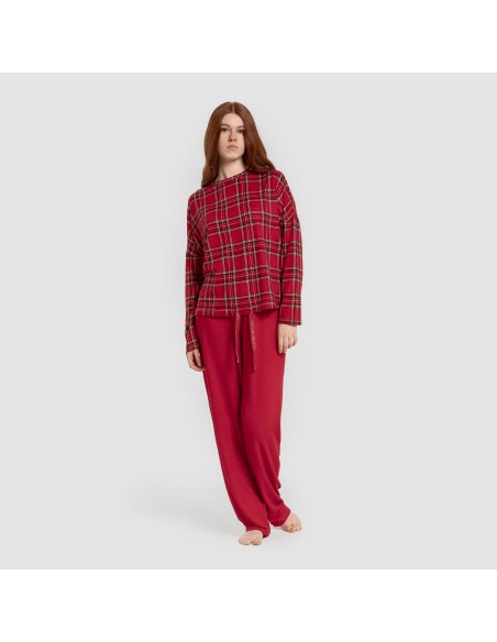 Pijama largo Secret mujer Cuadro Nicolas rojo pijamas-largos-de-mujer